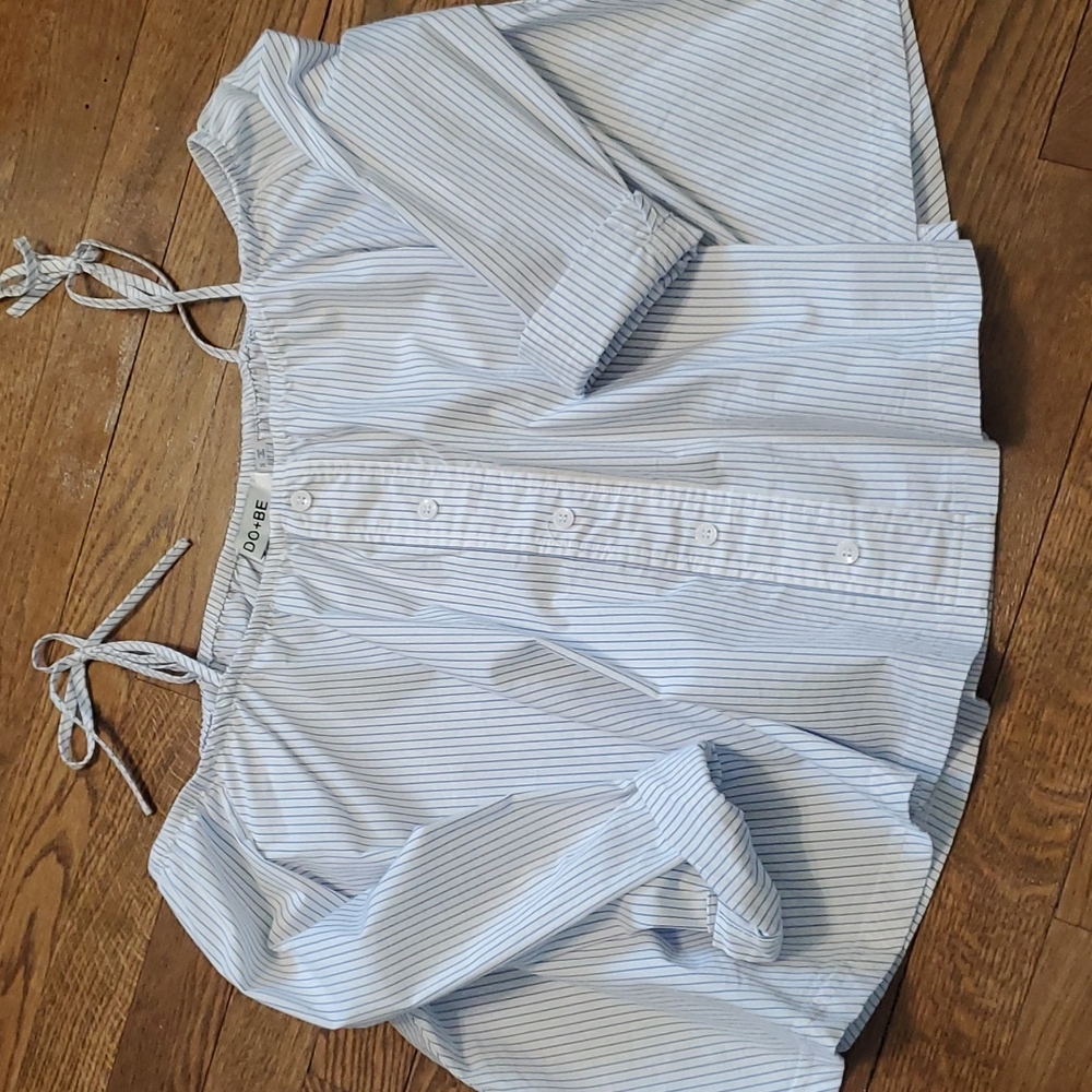 Stripped blue and white off the shoulder shirt